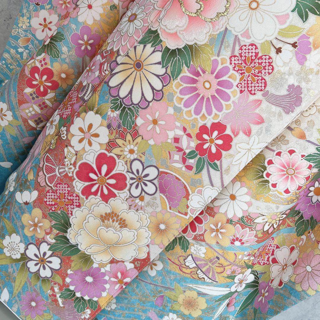 振袖　フルセット　本加工　豪華　成人式　華やか　帯　長襦袢　着物　二十歳　m2