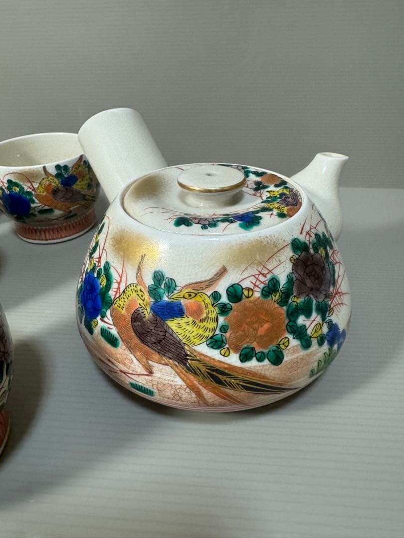 2256 九谷焼　茶器セット　急須1客　湯呑5客　茶櫃付き