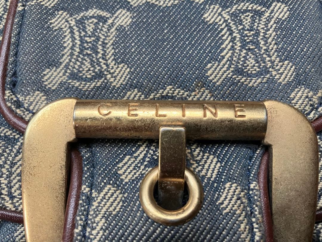 稀少 ヴィンテージ CELINEパリマカダムデニムハンドバッグ キャンバスレザー