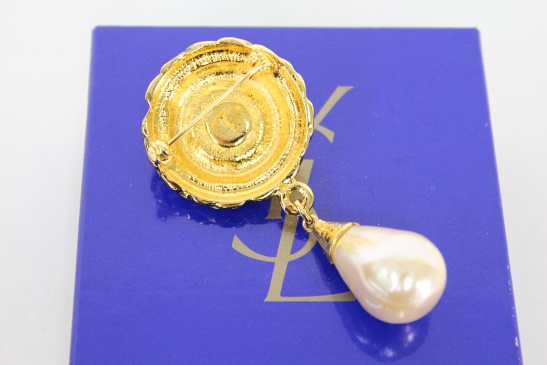 ★イヴ・サンローラン ブローチ ゴールド パール 元箱あり YSL