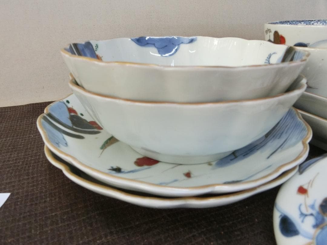 処分価15（木）22時まで【伊万里色絵4種類　角皿　なます皿　丸皿　茶碗　骨董】