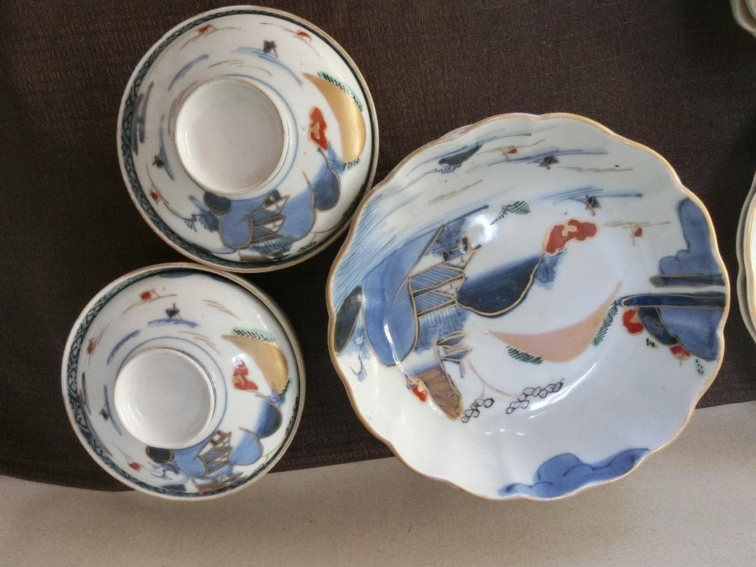 処分価15（木）22時まで【伊万里色絵4種類　角皿　なます皿　丸皿　茶碗　骨董】