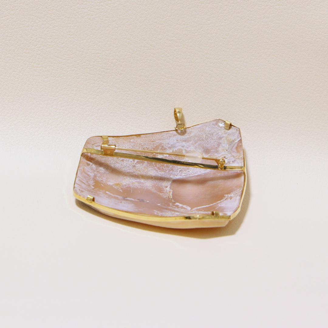 18金 K18 三層シェルカメオ 帽子 シェル　カメオブローチ　ペンダント