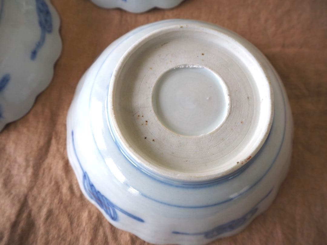 ぴんちゃん 時代伊万里 色絵印判金彩 3羽の鳥 花生垣文 大なます皿 3客