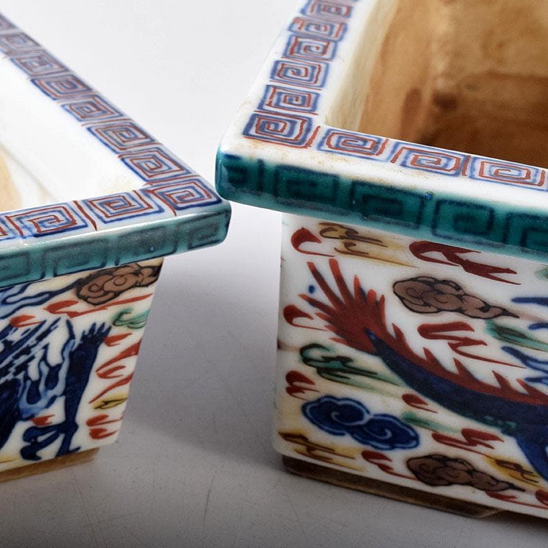 中国　大明萬歴年製　五彩　雲龍文 植木鉢　盆栽鉢　大小2点　M　7642