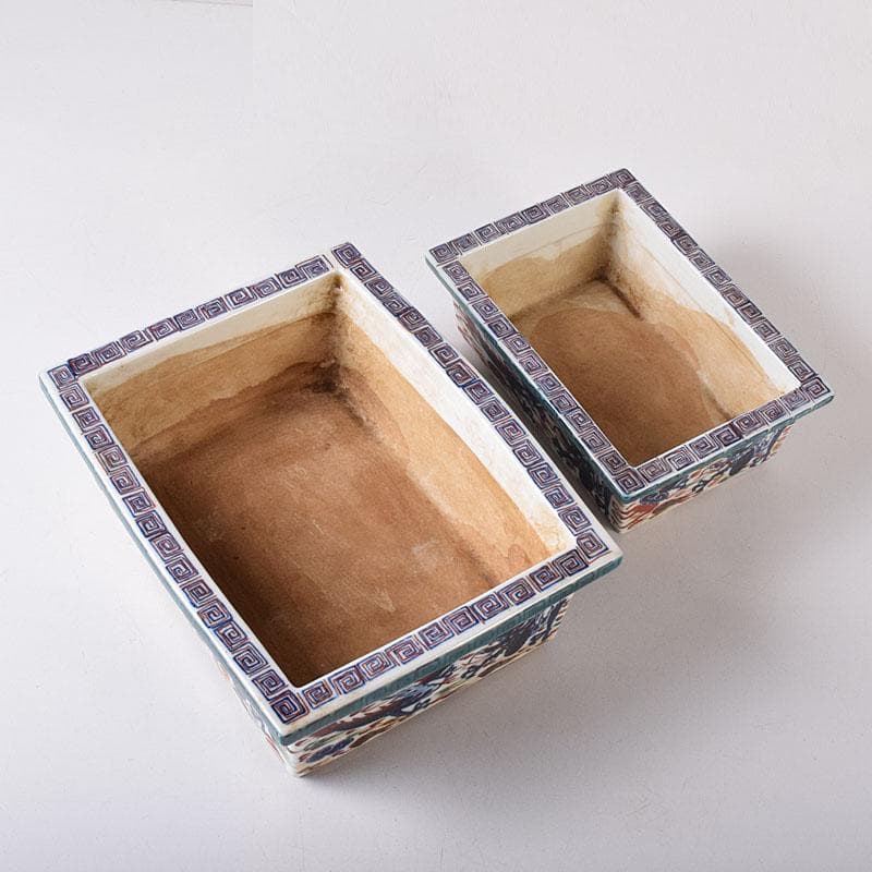 中国　大明萬歴年製　五彩　雲龍文 植木鉢　盆栽鉢　大小2点　M　7642