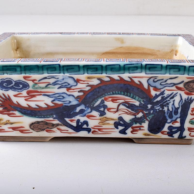 中国　大明萬歴年製　五彩　雲龍文 植木鉢　盆栽鉢　大小2点　M　7642