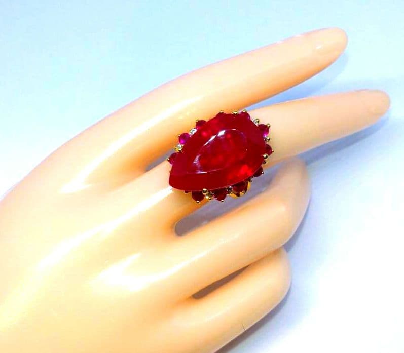 天然ブラッドレッドルビー （24.25Ct）サファイアS925 24k仕上 指輪