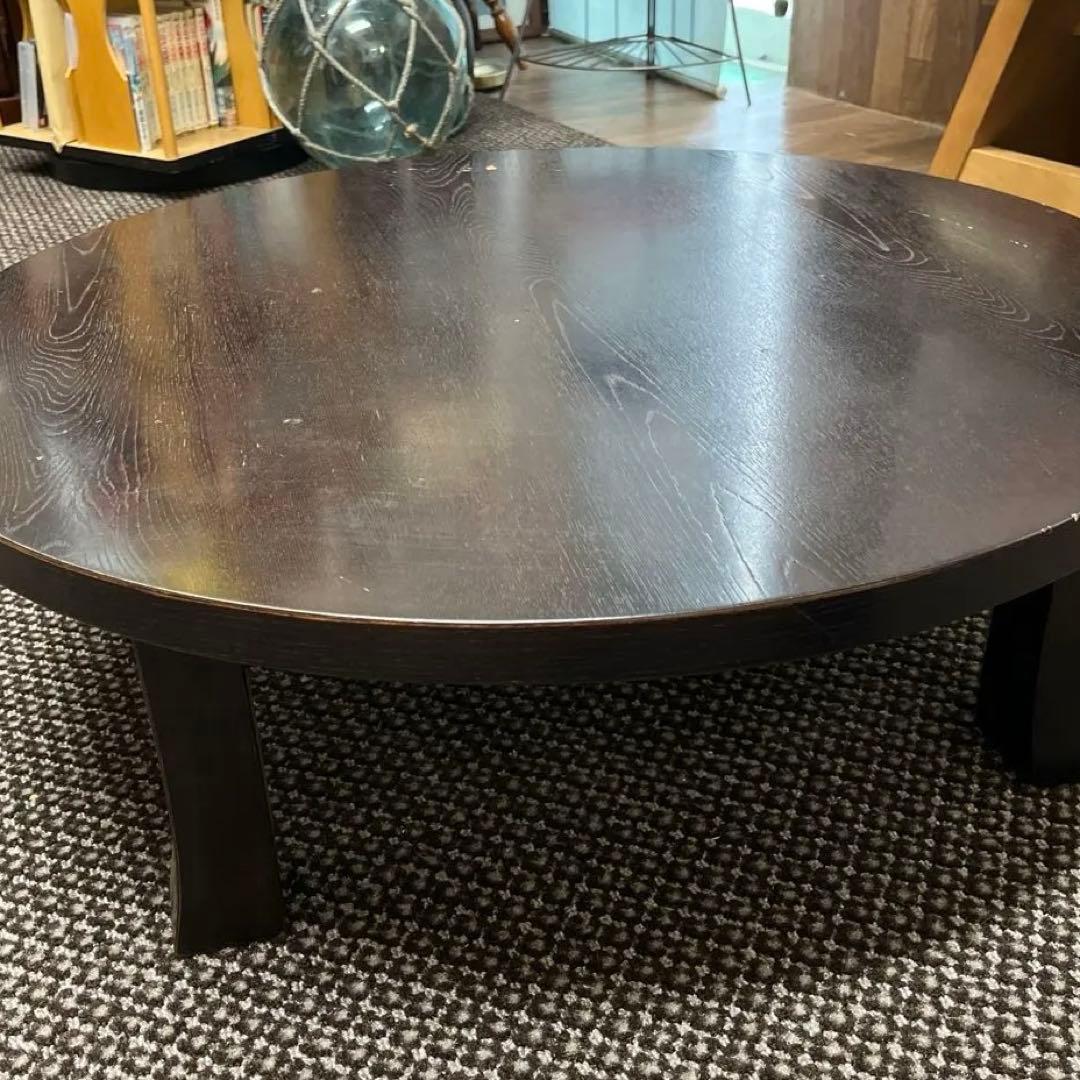 昭和レトロ　古道具　ちゃぶ台　円形木製座卓 ダークブラウン 直径75cm