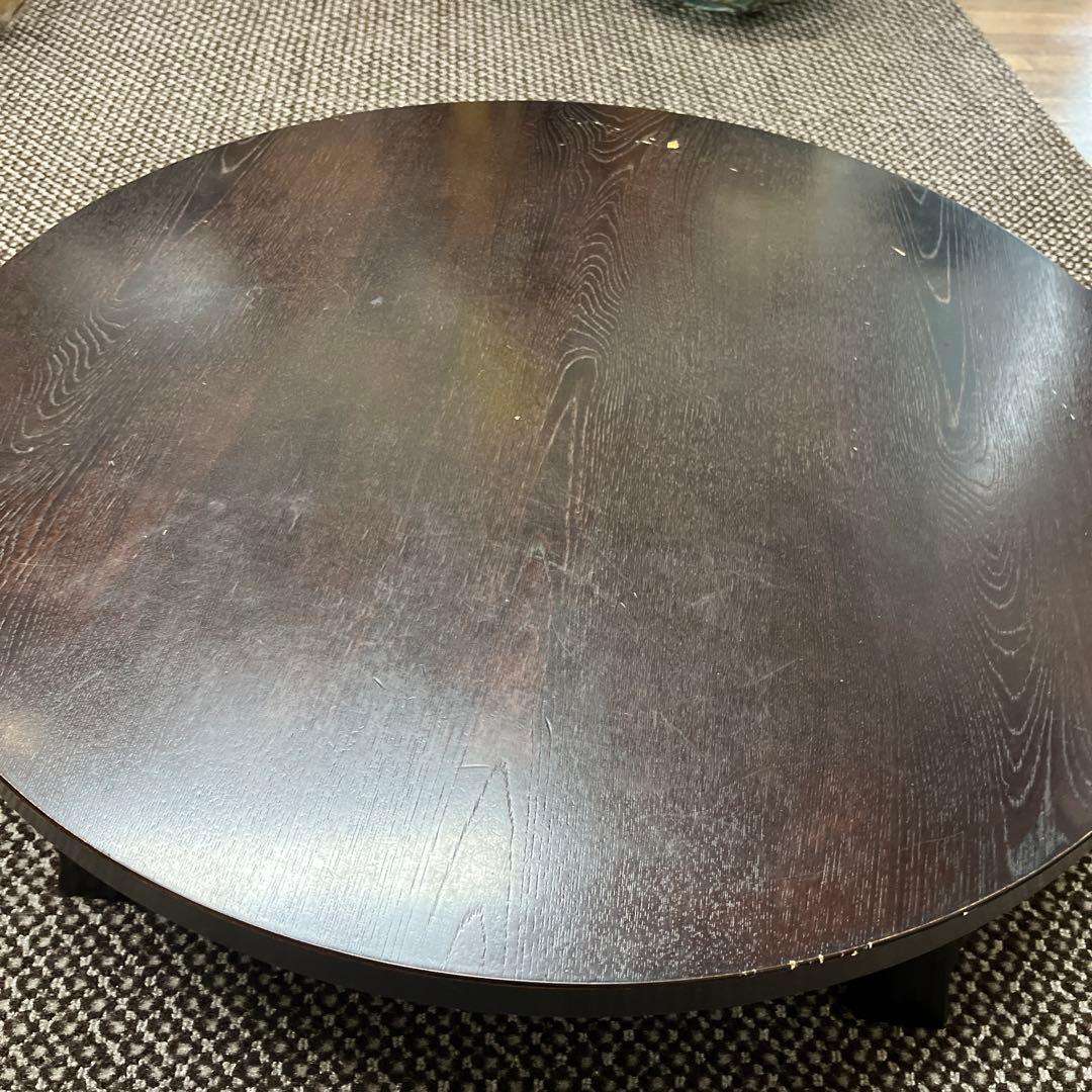 昭和レトロ　古道具　ちゃぶ台　円形木製座卓 ダークブラウン 直径75cm