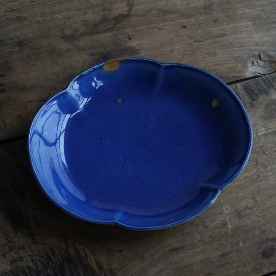 古伊万里瑠璃釉皿 本金継ぎ / 江戸時代後期