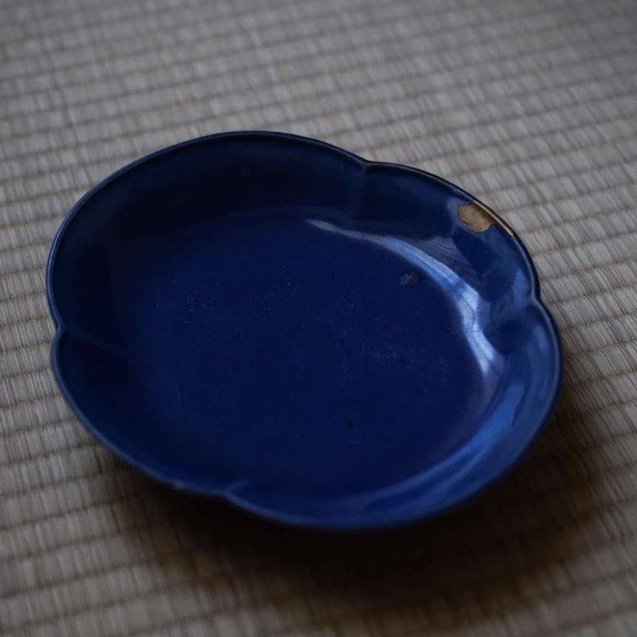 古伊万里瑠璃釉皿 本金継ぎ / 江戸時代後期