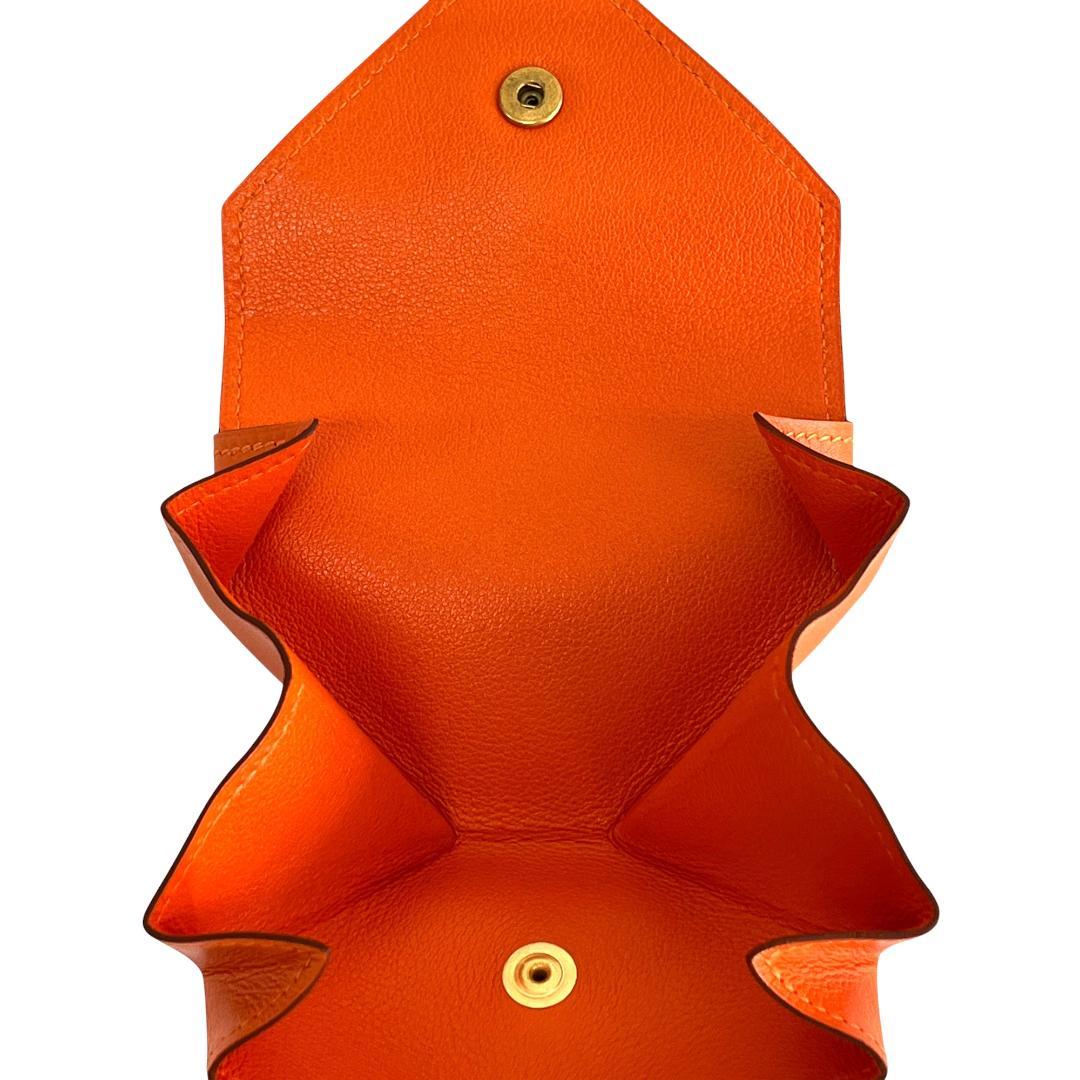 未使用級 HERMES ケース ルヴァンキャトル オレンジ ゴールド金具