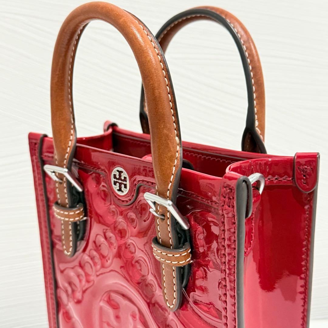 極美品 トリーバーチ レザー ミニトート バッグ 2way レッド系