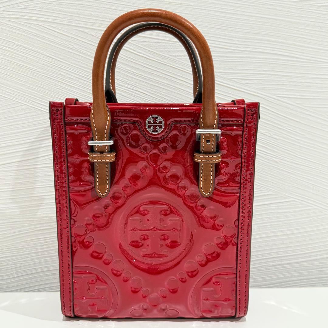 極美品 トリーバーチ レザー ミニトート バッグ 2way レッド系