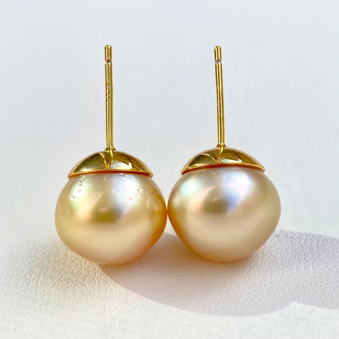 本真珠南洋白蝶真珠ゴールド12.5㍉s925直結ピアスBL929