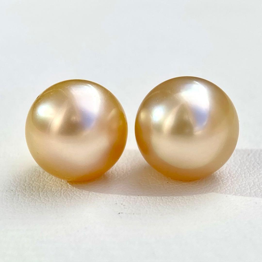 本真珠南洋白蝶真珠ゴールド12.5㍉s925直結ピアスBL929