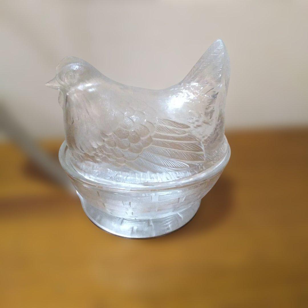 FRANCE アンティーク 雌鶏のガラス製卵ケース(クリア) ガラス