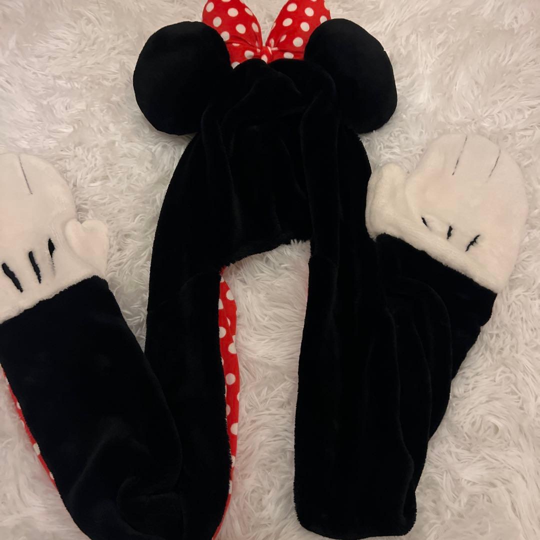 ミニーマウス風フード付きスカーフ