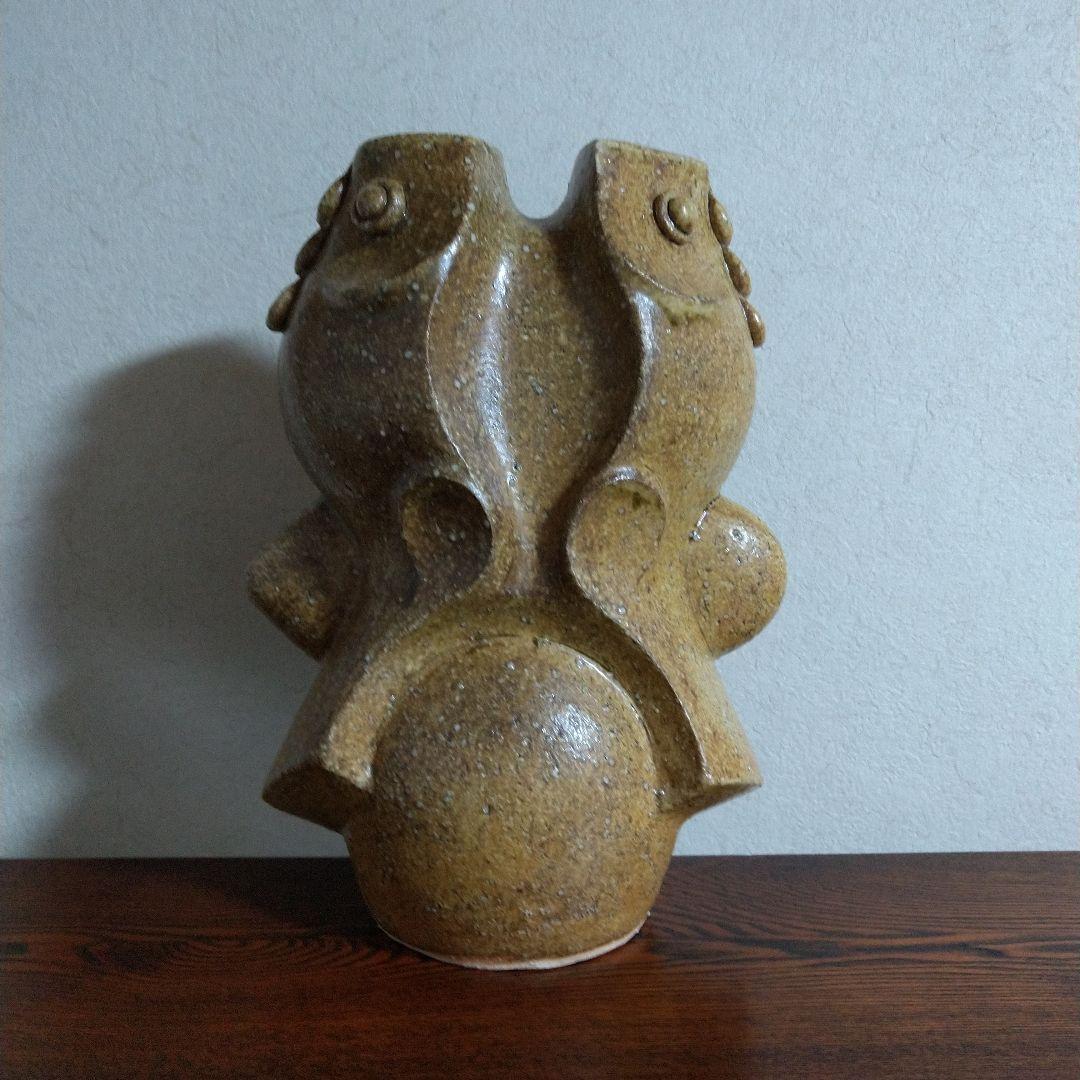 河井創太　灰釉双魚扁壷　桐共箱　黄布・栞付き