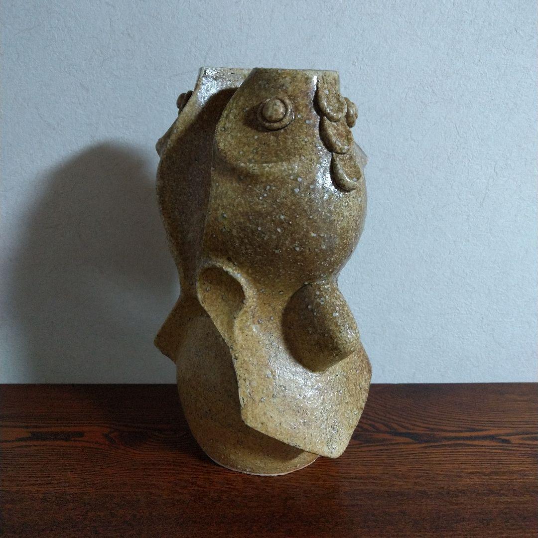 河井創太　灰釉双魚扁壷　桐共箱　黄布・栞付き