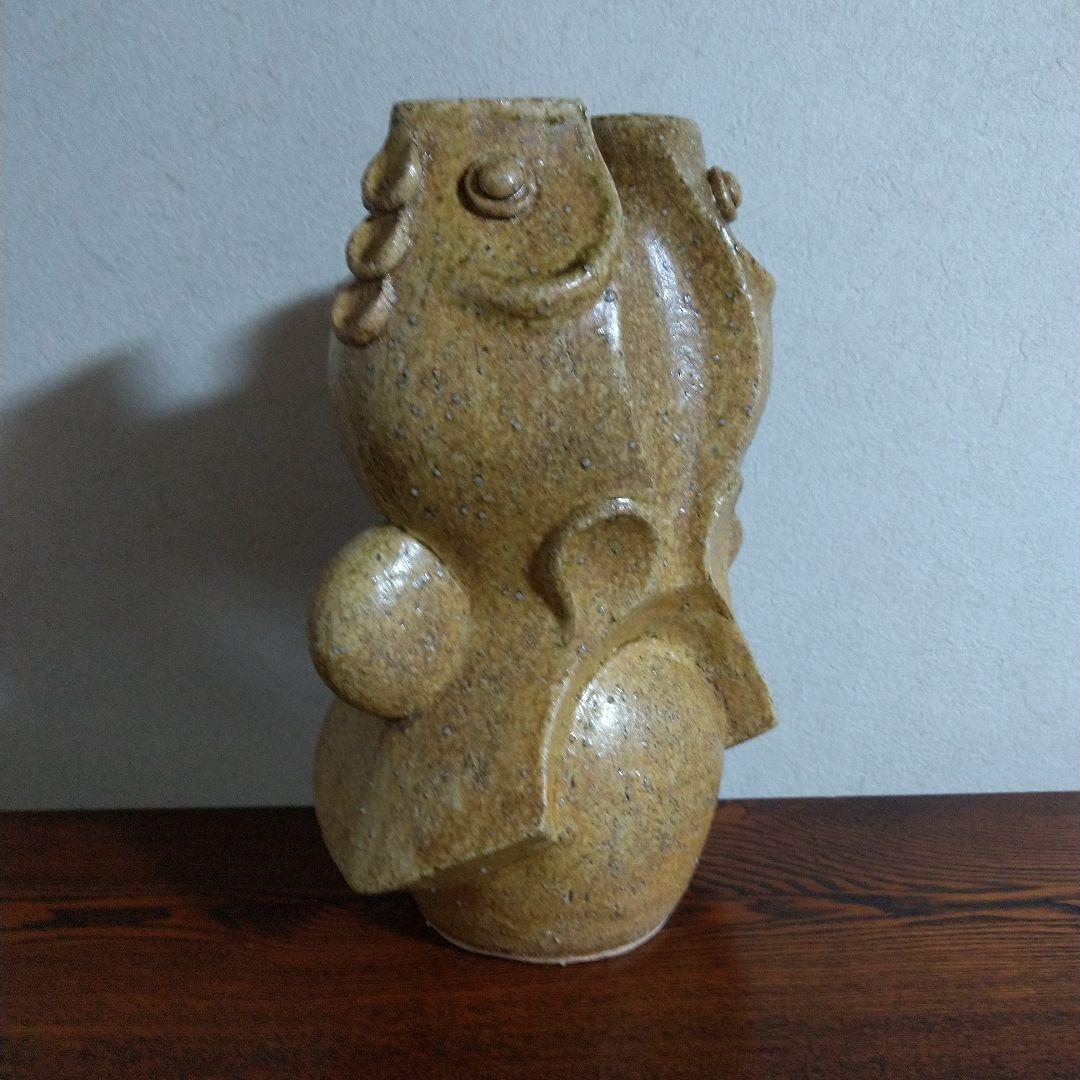 河井創太　灰釉双魚扁壷　桐共箱　黄布・栞付き