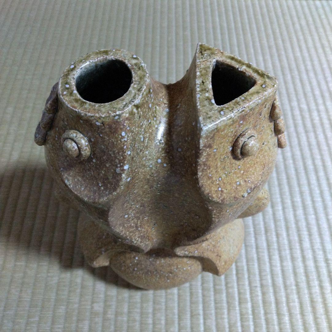 河井創太　灰釉双魚扁壷　桐共箱　黄布・栞付き