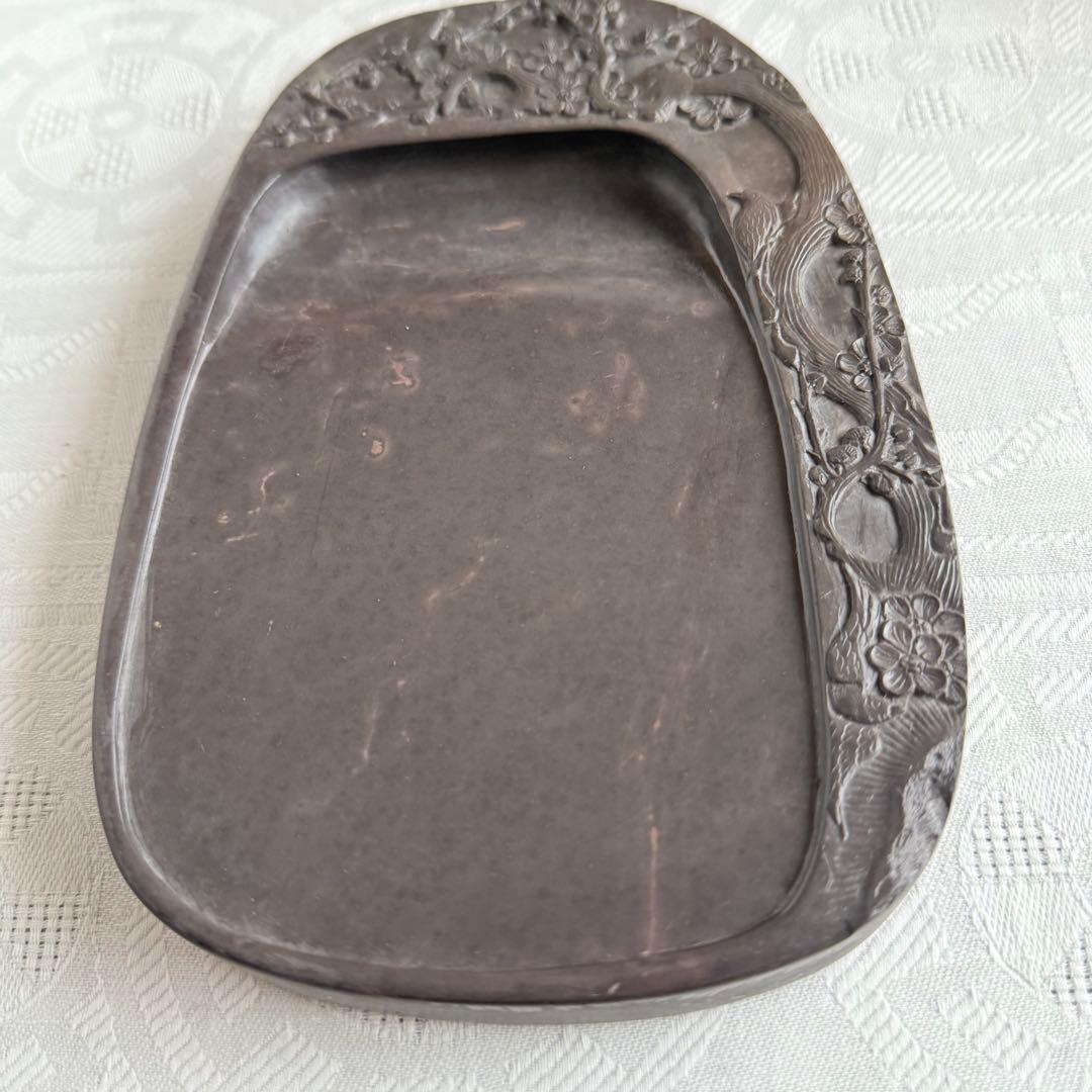 超限定出品18日20時‼️旧家蔵出端渓硯『梅雀陽刻硯』」唐木箱と蓋証明書付1点⑤