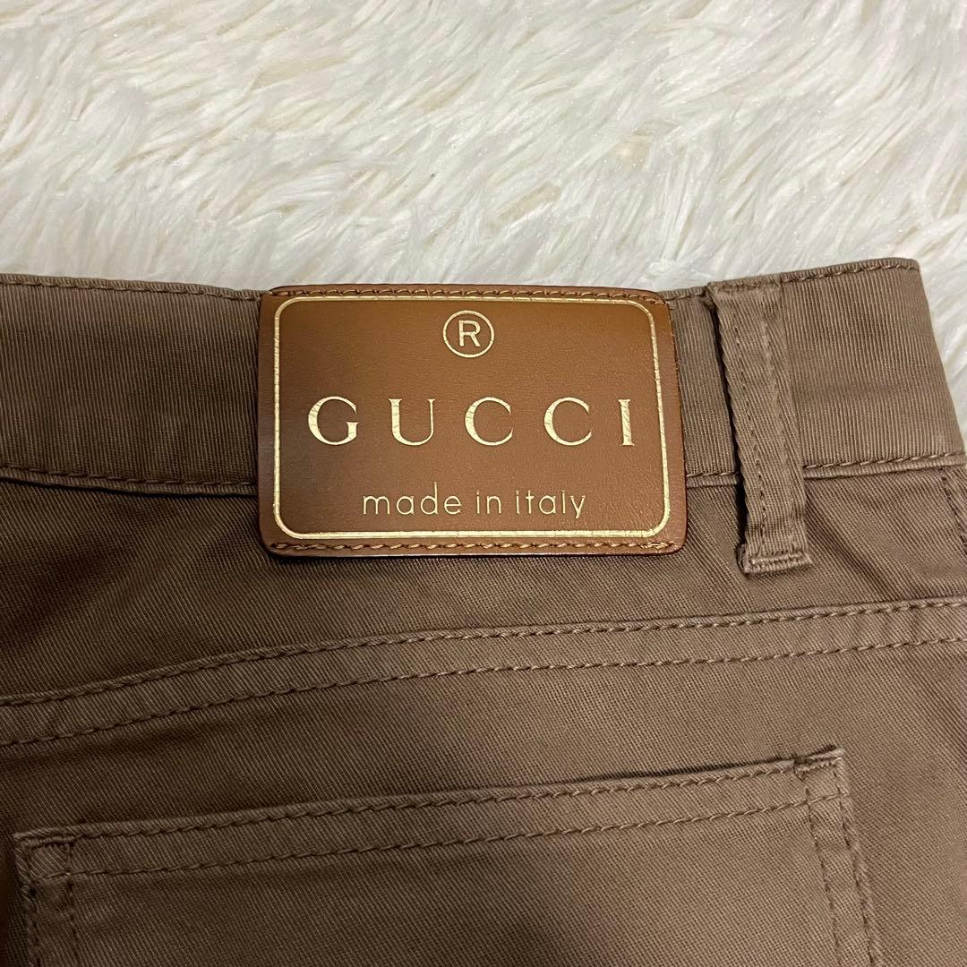 希少美品　GUCCI チノパン　ホースビット　レザーパッチ　金ボタン　ベージュ