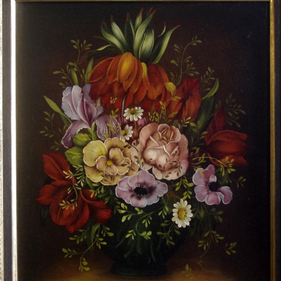 B.Klaede 「美しい花のブーケ」 肉筆 原画 アクリル画 バロック様式