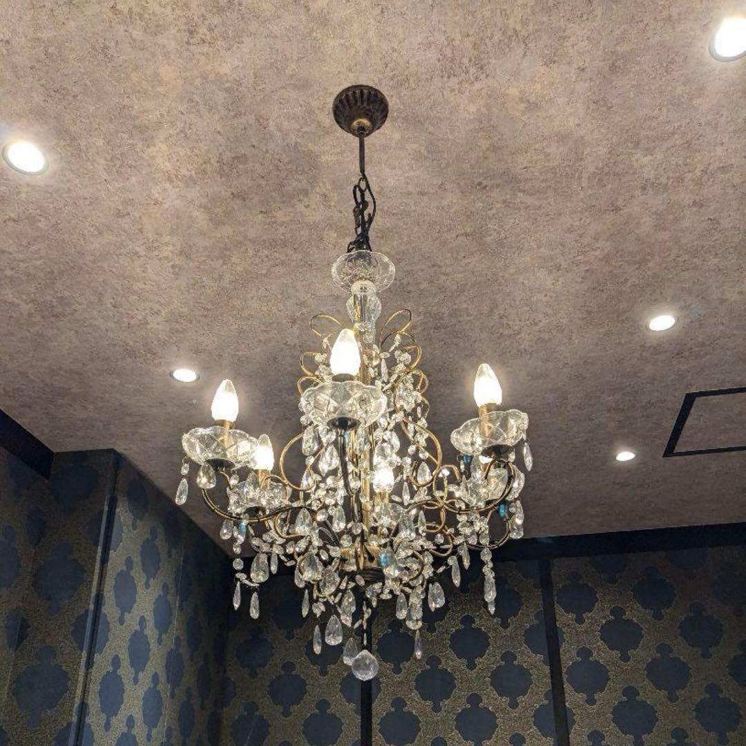 クリスタルシャンデリア 6灯 LED電球　アンティーク