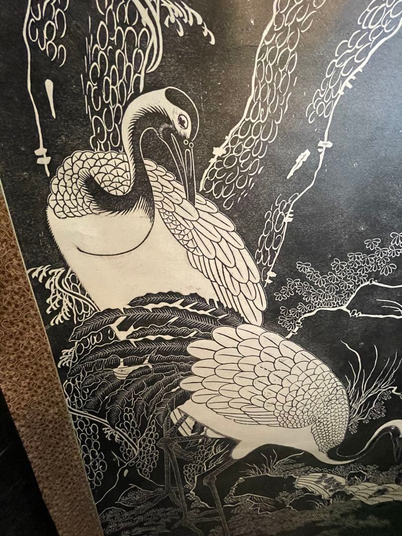 掛軸 朱既吉『松鵲図』拓本 清康煕19年銘 希少 中国美術 縁起物