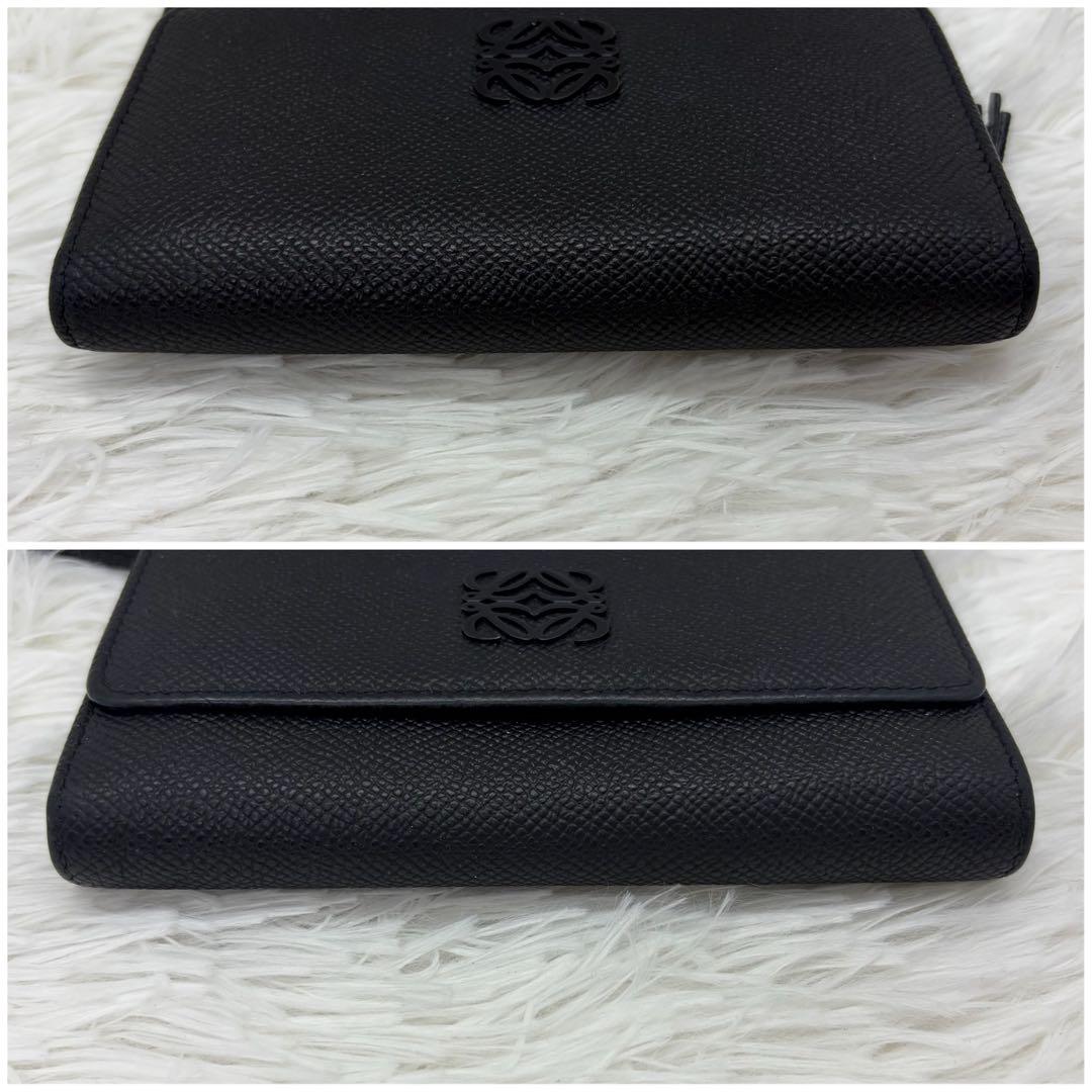 美品✨️ロエベ 二つ折り財布 アナグラム レザー ネイビー　バイカラー