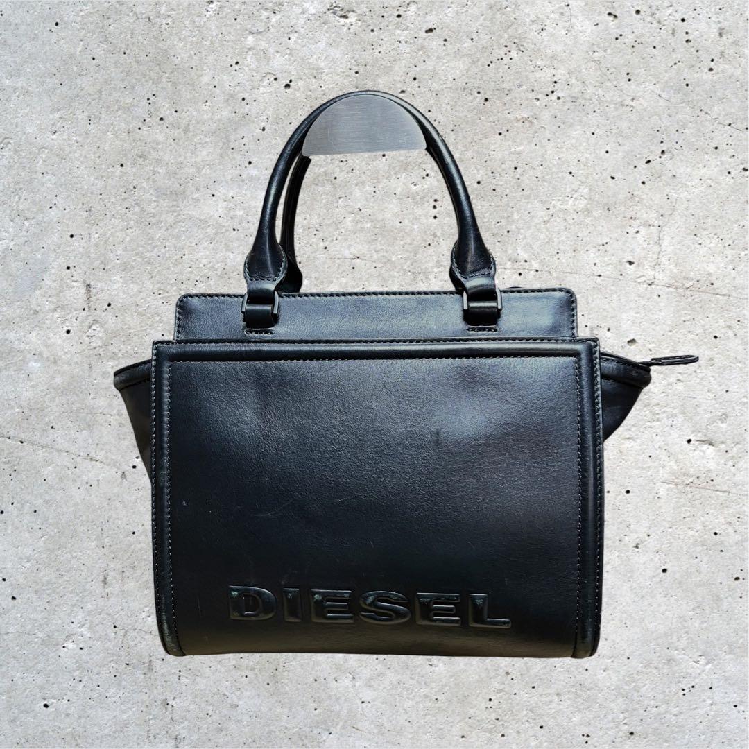 良品　ディーゼル　ハンドバッグ　レザー　エンボス　BADIA 腕掛け　黒