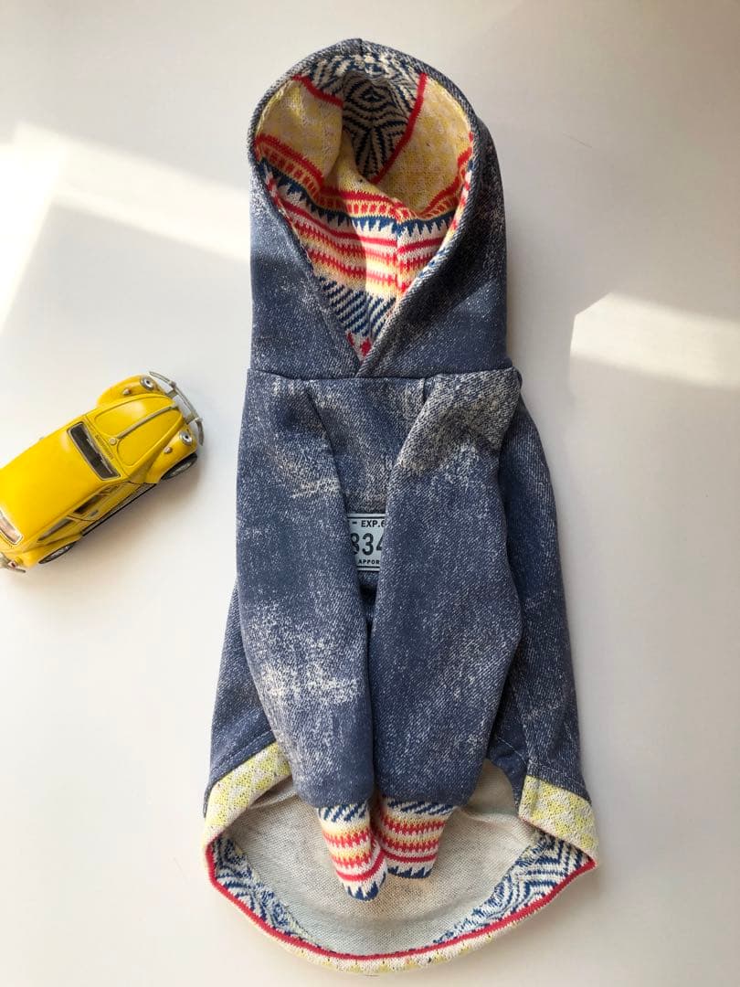 ウォッシュデニムパーカー　イタグレ服　ハンドメイド