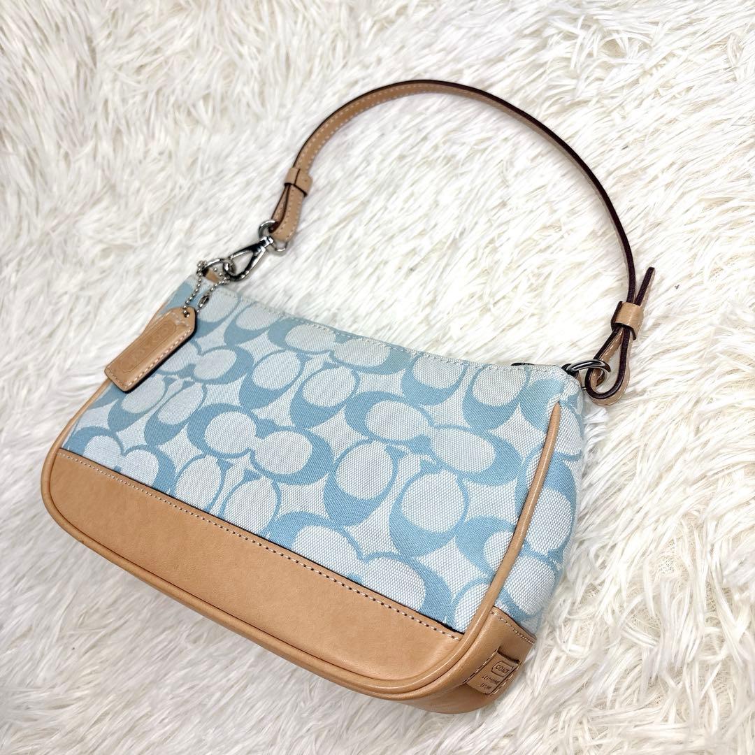 美品✨希少カラー COACH アクセサリーポーチ シグニチャー 水色 y2k