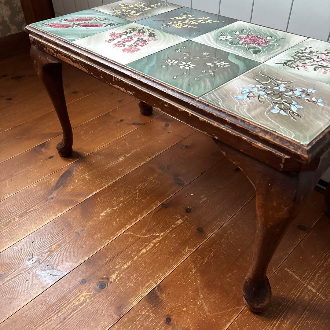 アンティーク　タイルトップ　ミニテーブル