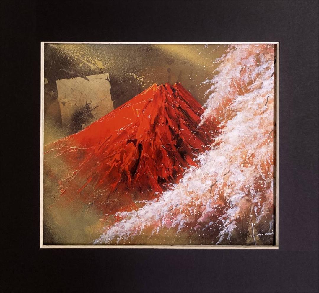 立川広己、【赤富士桜】、希少な額装用画集より、厳選、新品額装、マット額装付