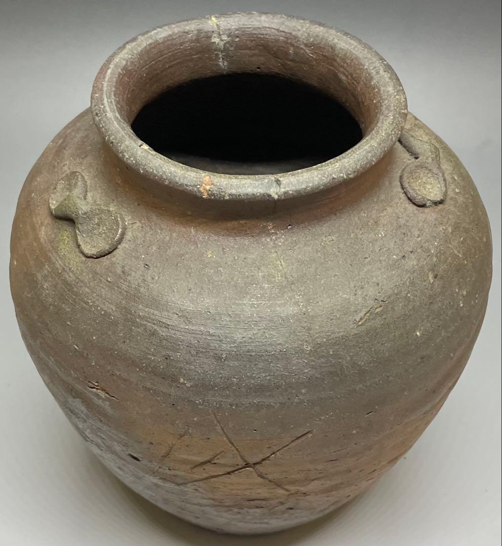 古備前　室町〜桃山時代　三耳壺　種壺　窯印有　箱付(四方桟盛蓋) 　y312