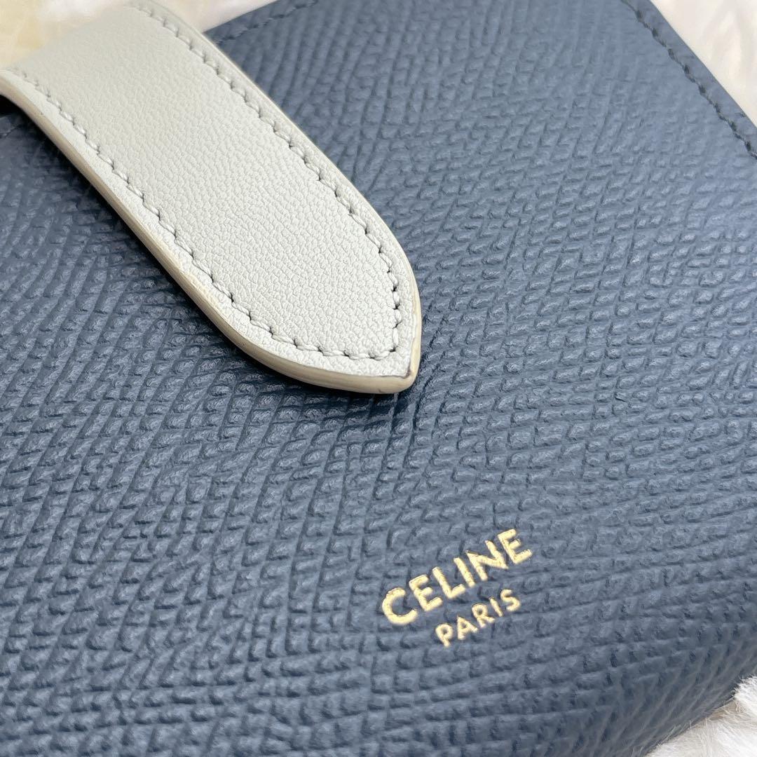 極美品✨️CELINE 二つ折り財布 ネイビー スモールストラップウォレット