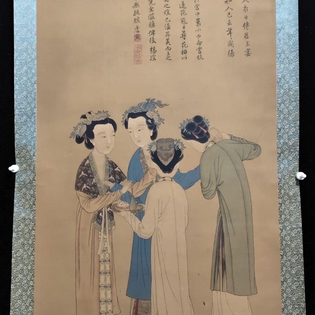 中国画 唐寅 仕女図 掛軸｜絹本・人物画｜実物撮影｜中堂サイズ｜床の間・和室装飾