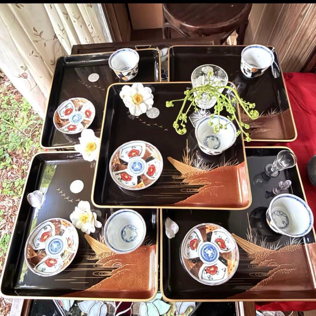 2230様感謝‼️JAPANGOZEN超絶時代蒔絵「源氏物語　須磨　明石」御膳5客