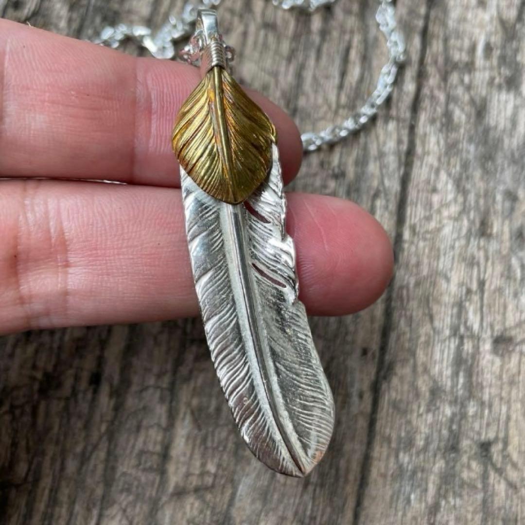 シルバー フェザー ネックレス トップ ハート ハンドメイド ノーブランド
