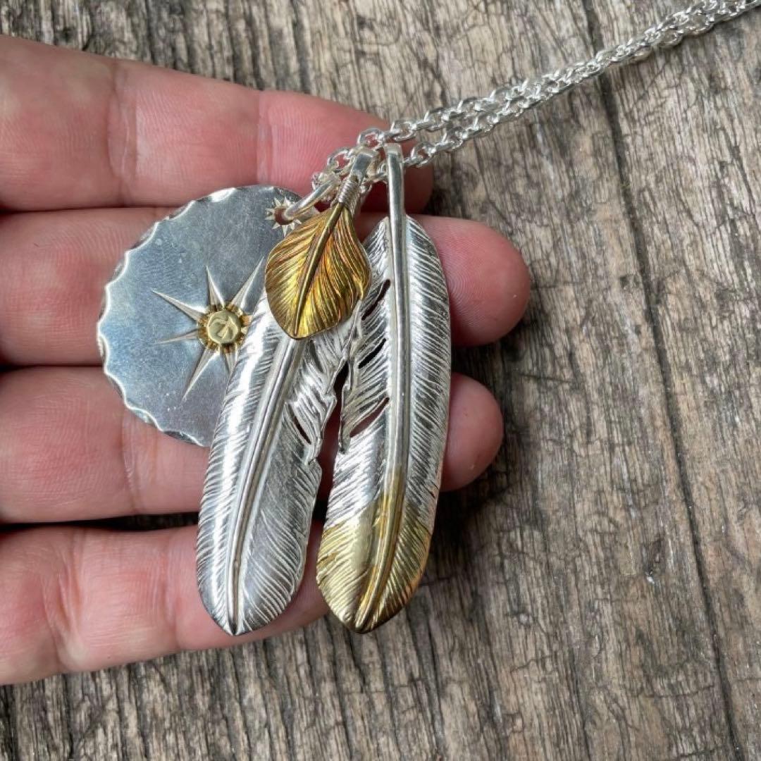 シルバー フェザー ネックレス トップ ハート ハンドメイド ノーブランド
