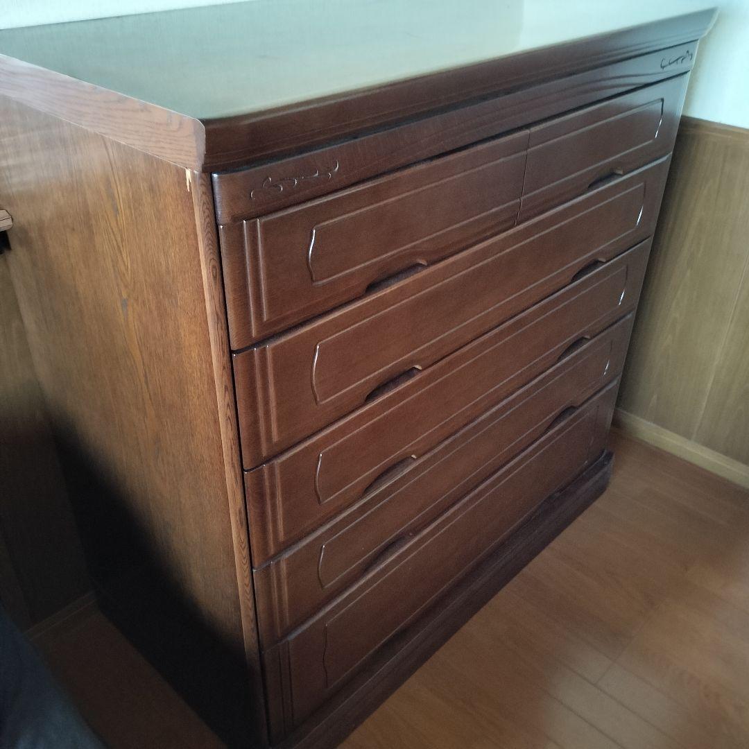 (引取限定)木製ブラウン 五段木製タンス 6引き出し