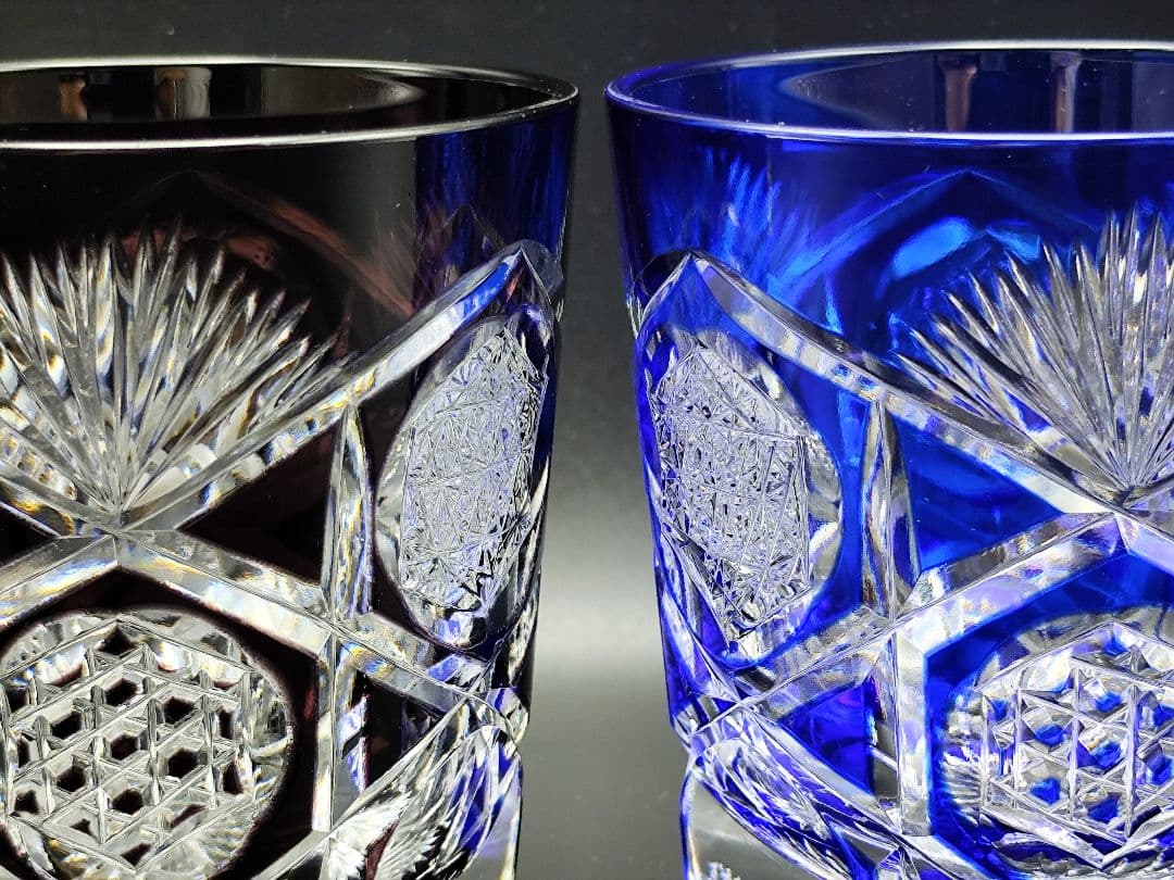 未使用☆江戸切子 瀧澤利夫 ペアロックグラス（切子、江戸切子、薩摩切子）
