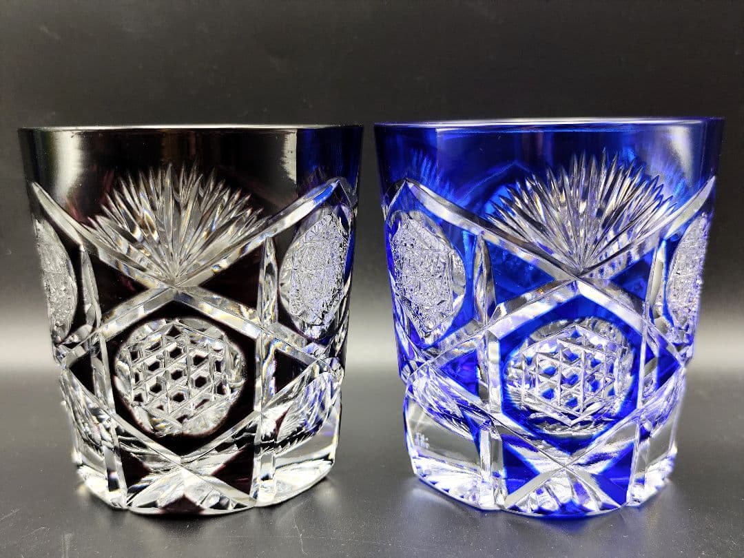 未使用☆江戸切子 瀧澤利夫 ペアロックグラス（切子、江戸切子、薩摩切子）