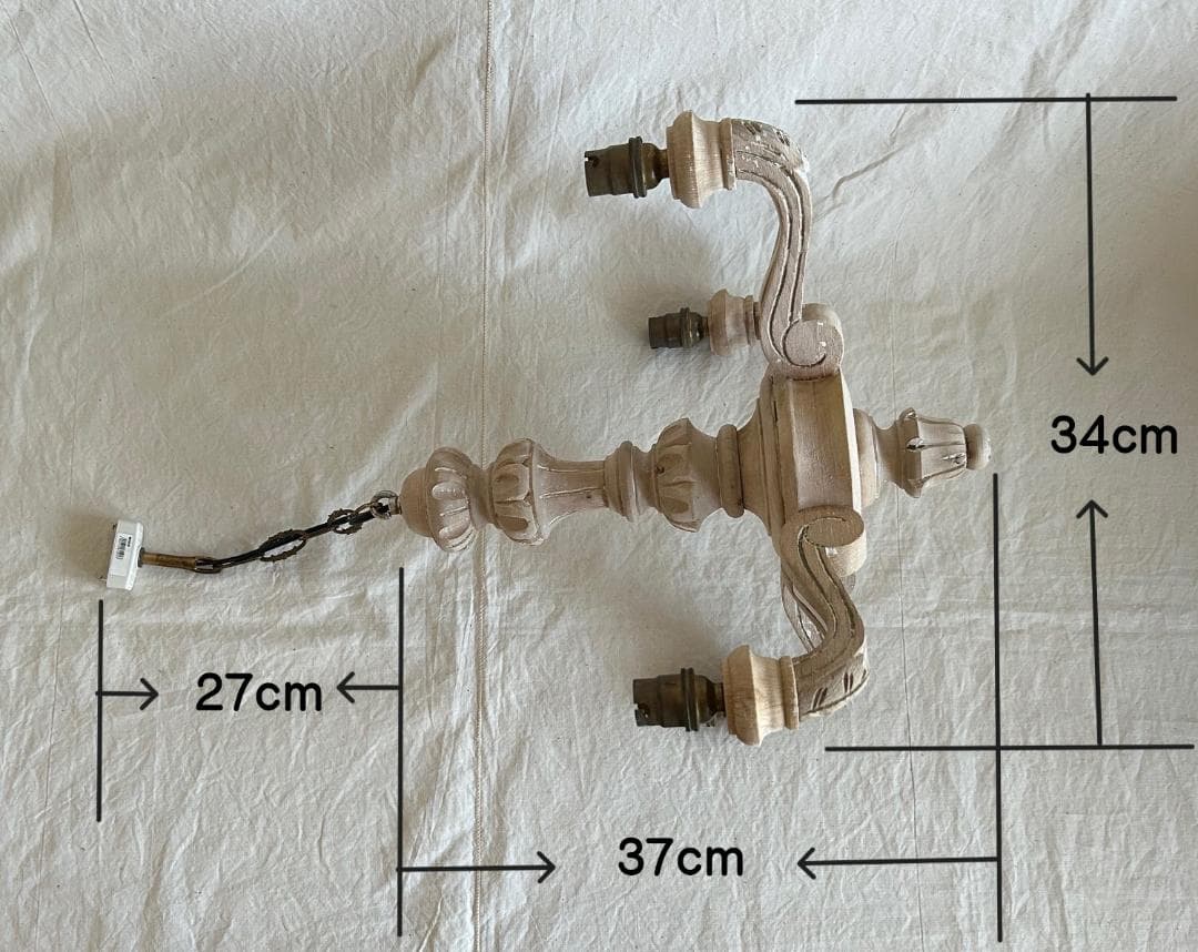 フランスアンティーク　木製シャンデリア　４灯　シャビー　店舗什器