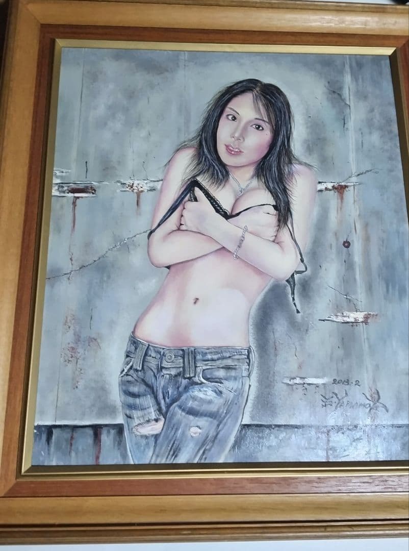 絵画、美人画、裸婦１０号油彩、山本英二、ジィパンm、真作、新品額縁付き、肉筆