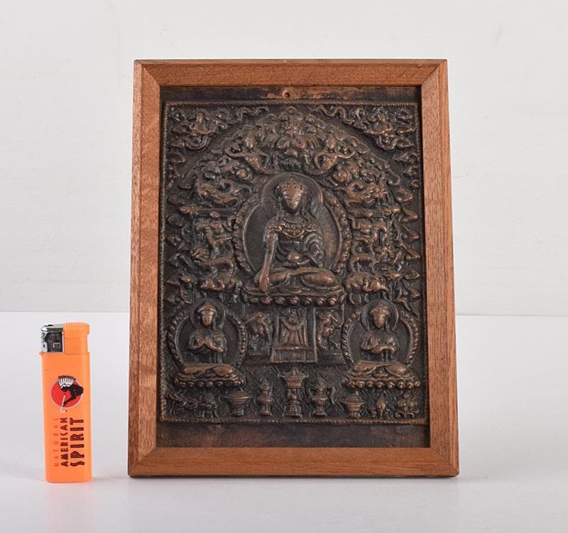 仏教美術　古銅　掛け仏　銅板レリーフ　額装　V　R4916